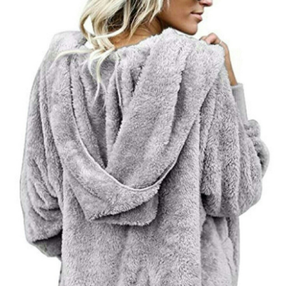 Last 1!  SOFT FUZZY fleece cardigan hoodie Gray - Picture 5 of 8